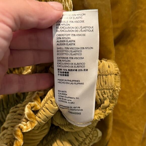 ANTHROPOLOGIE NWOT Balloon Puff-Sleeved Smocked Velvet Square Neck Top Gold XL - Picture 5 of 6